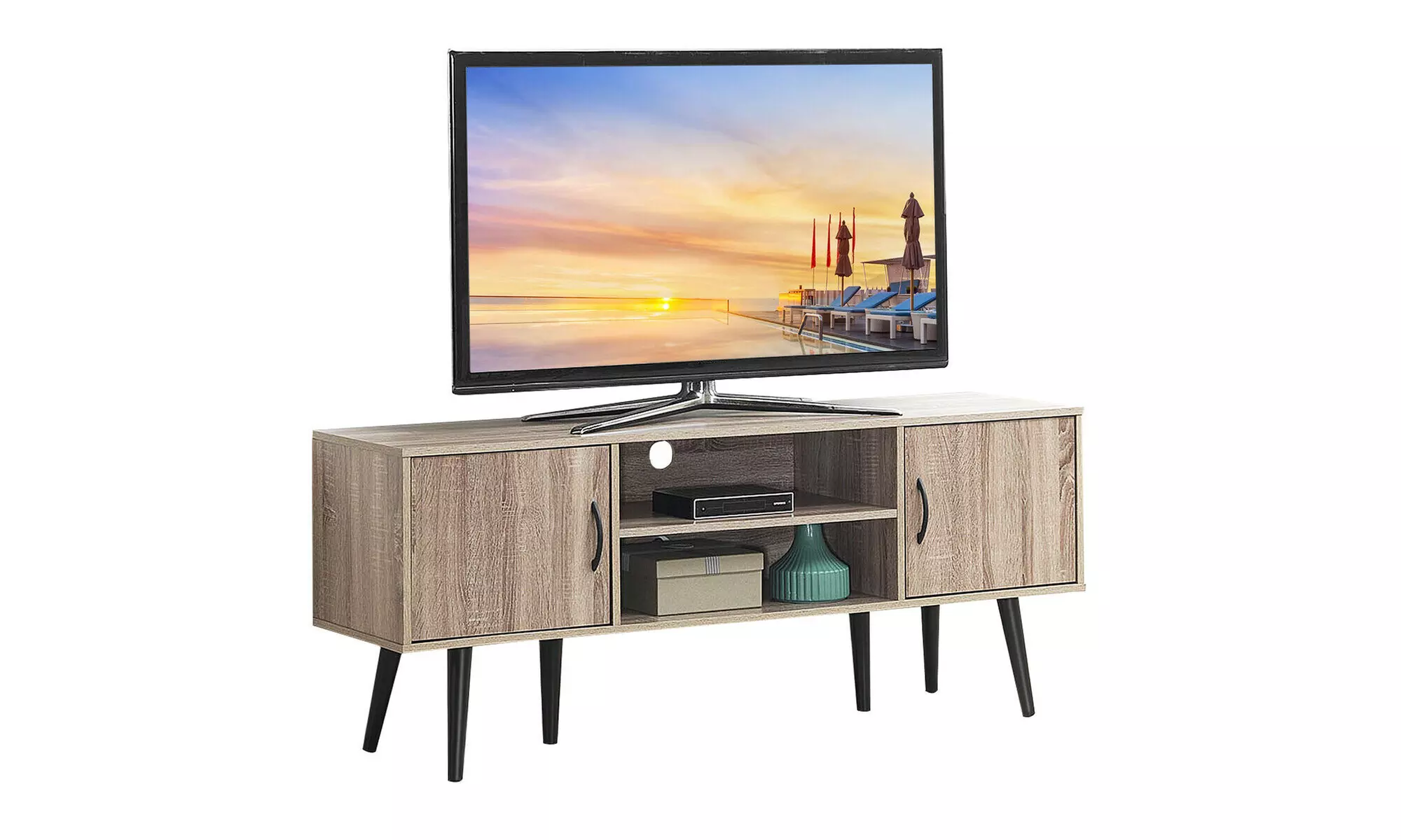 Costway TV Stand Entertainment Center up to 65'' w/ Storage Cabinets & Wood Legs - Primary Image