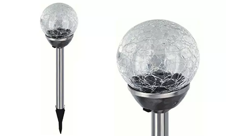 Garden Outdoor Dark Solar Crackle Glass Ball Path Lights Lamp Bright White LED - Primary Image
