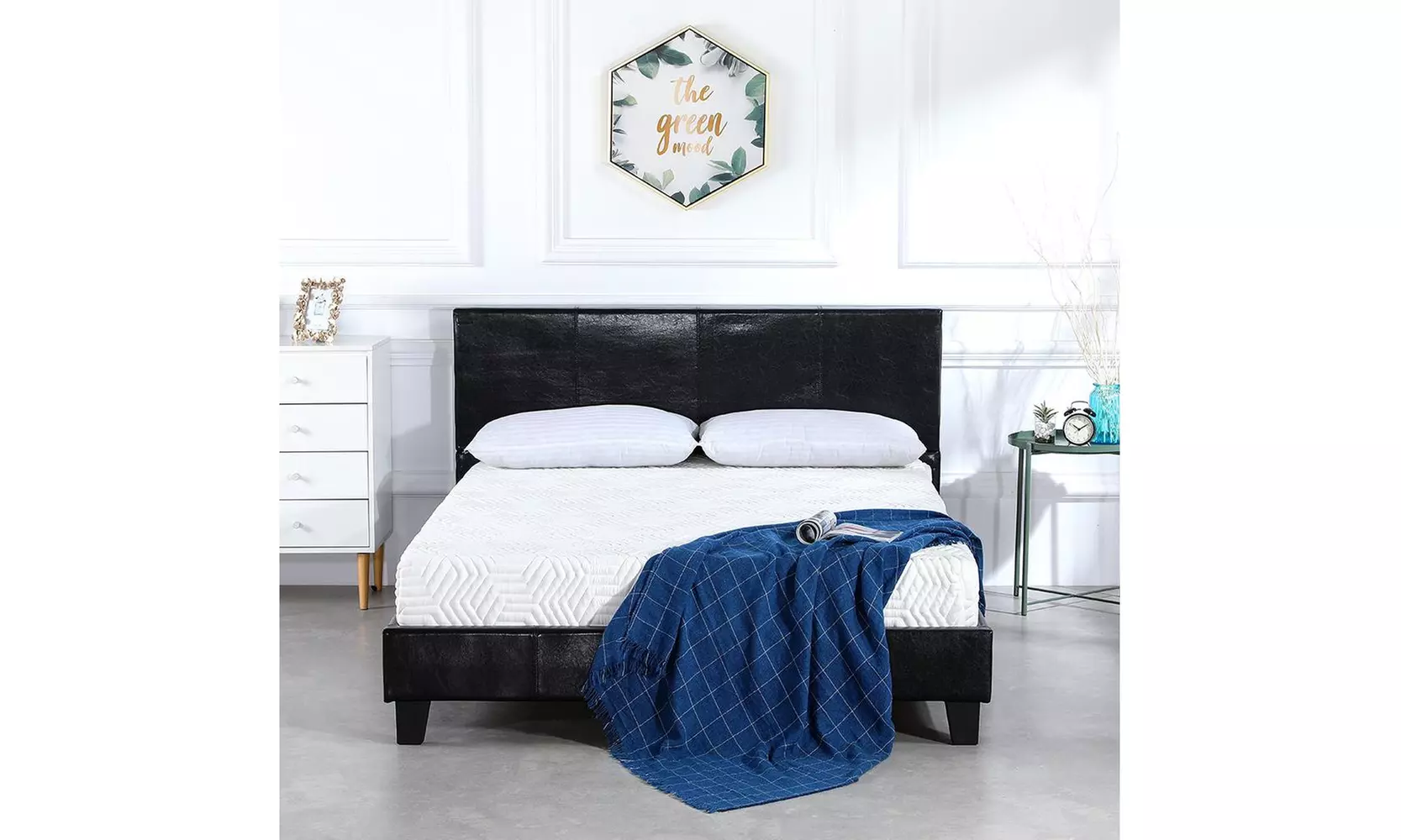 Full Size Simple PU Bed Frame with Wood Slats - Second Medium