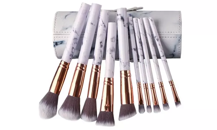 Marble Design Makeup Brushes Set with Standing Brush Holder  - Primary Image