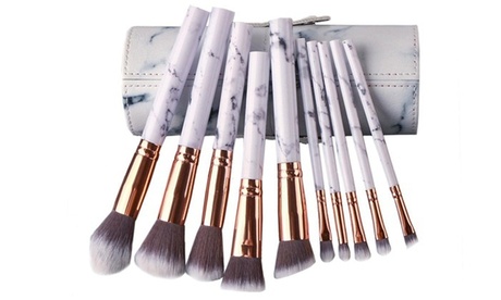 Marble Design Makeup Brushes Set With Standing Brush Holder None 10 Pieces White Marble