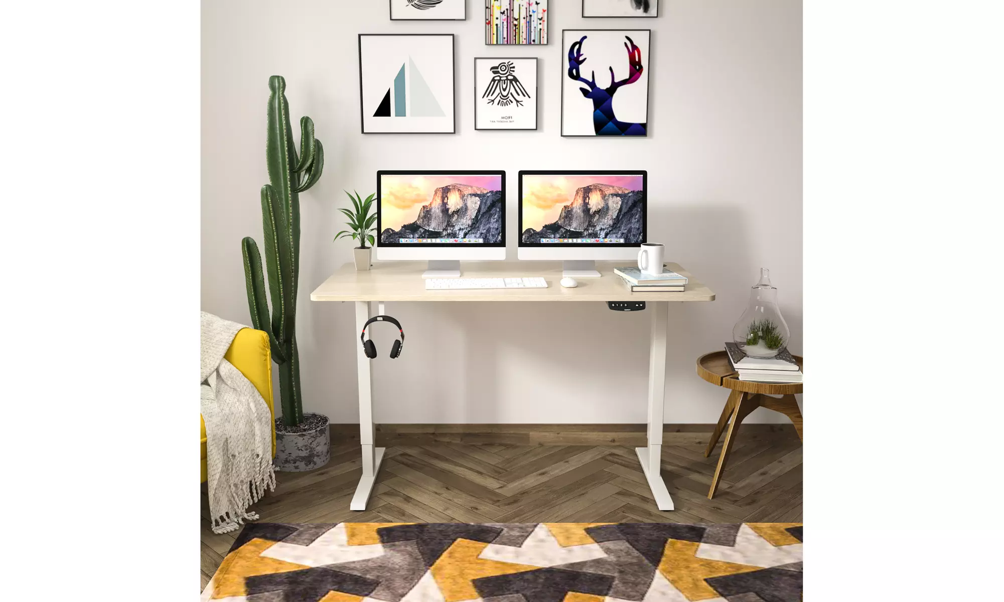 Costway 55'' x 28'' Electric Adjustable Standing up Desk Dual w/ Controller