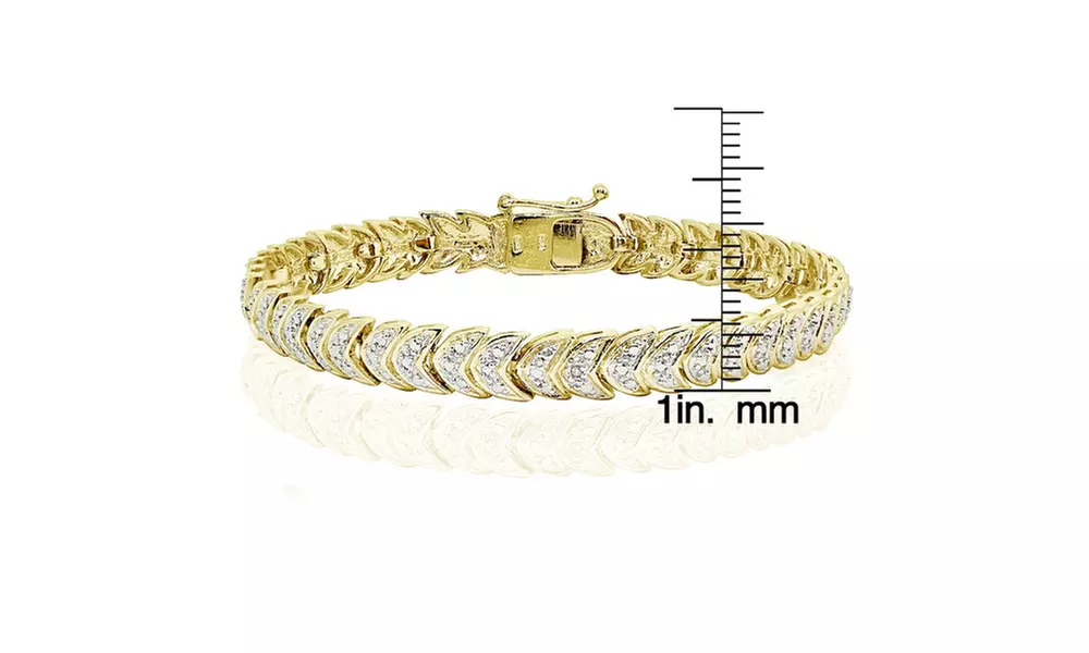 Gold Tone Diamond Accent Leaf Tennis Bracelet
