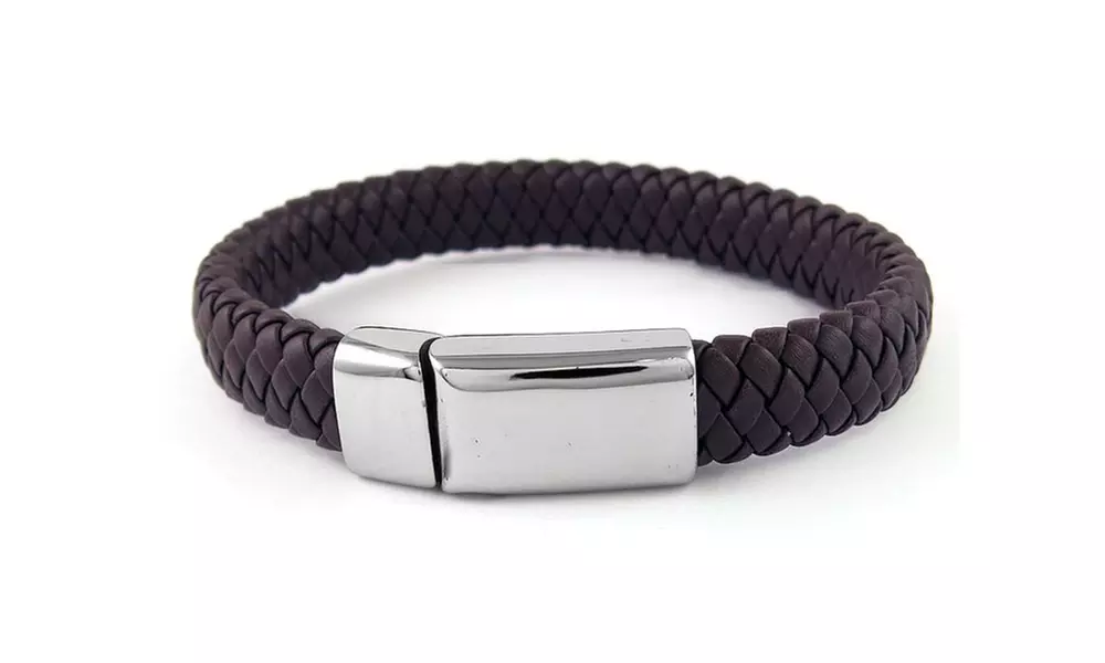 Mens Genuine Leather Braided Buckle Bracelets