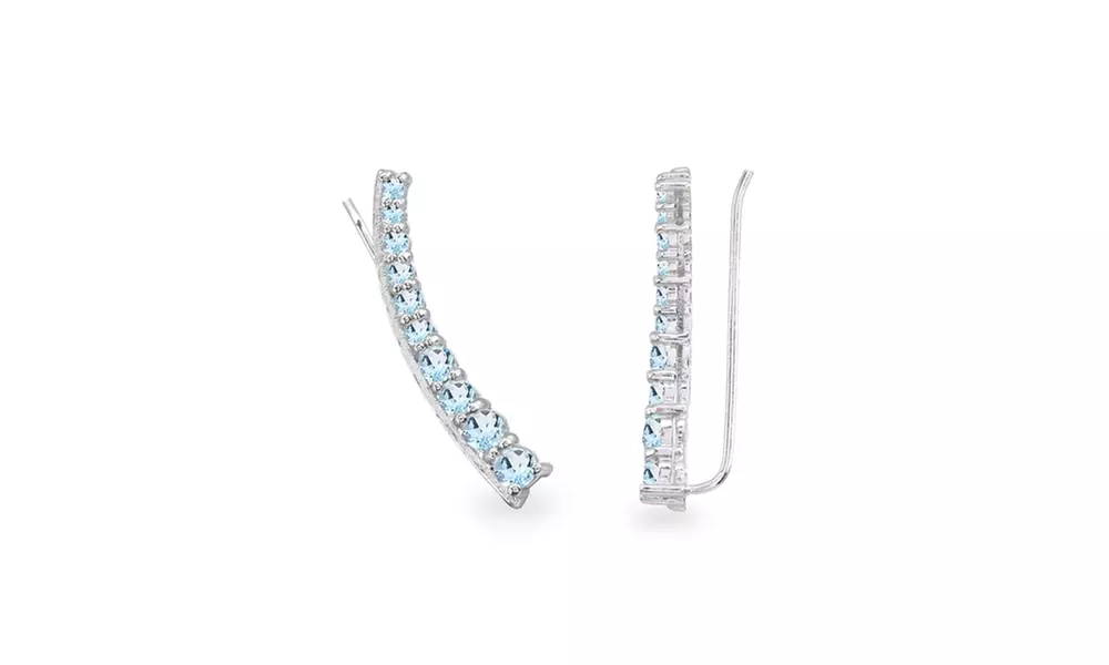 Sterling Silver Blue Topaz Round Graduated Climber Crawler Earrings - Second Medium