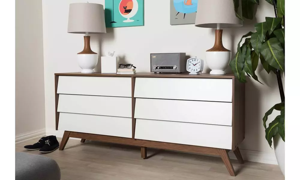 Hildon White and Walnut Wood Storage Chest or Dresser - Primary Image