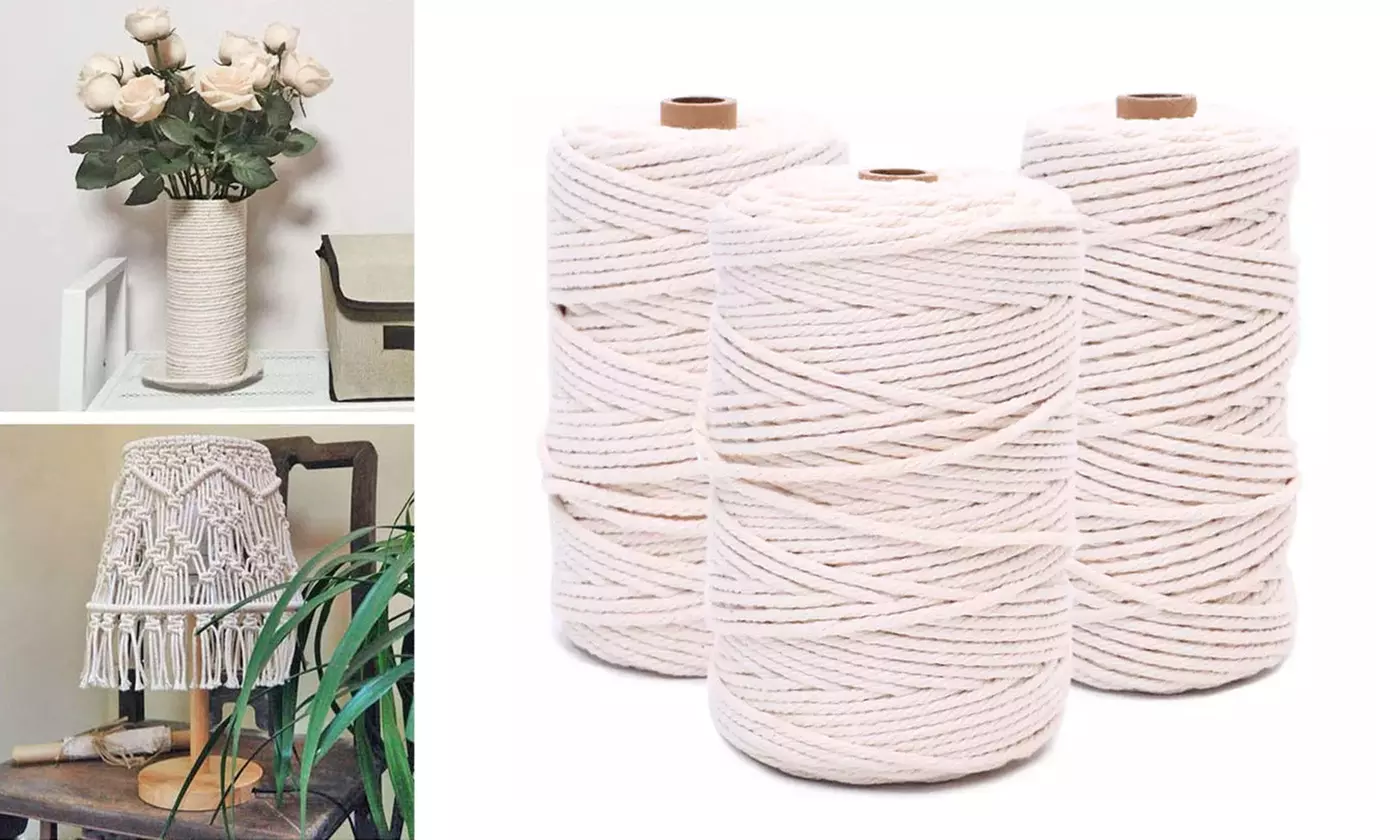 330ft Natural White 3 Strand Twisted Cord Rope Craft Macrame Artisan - Primary Image
