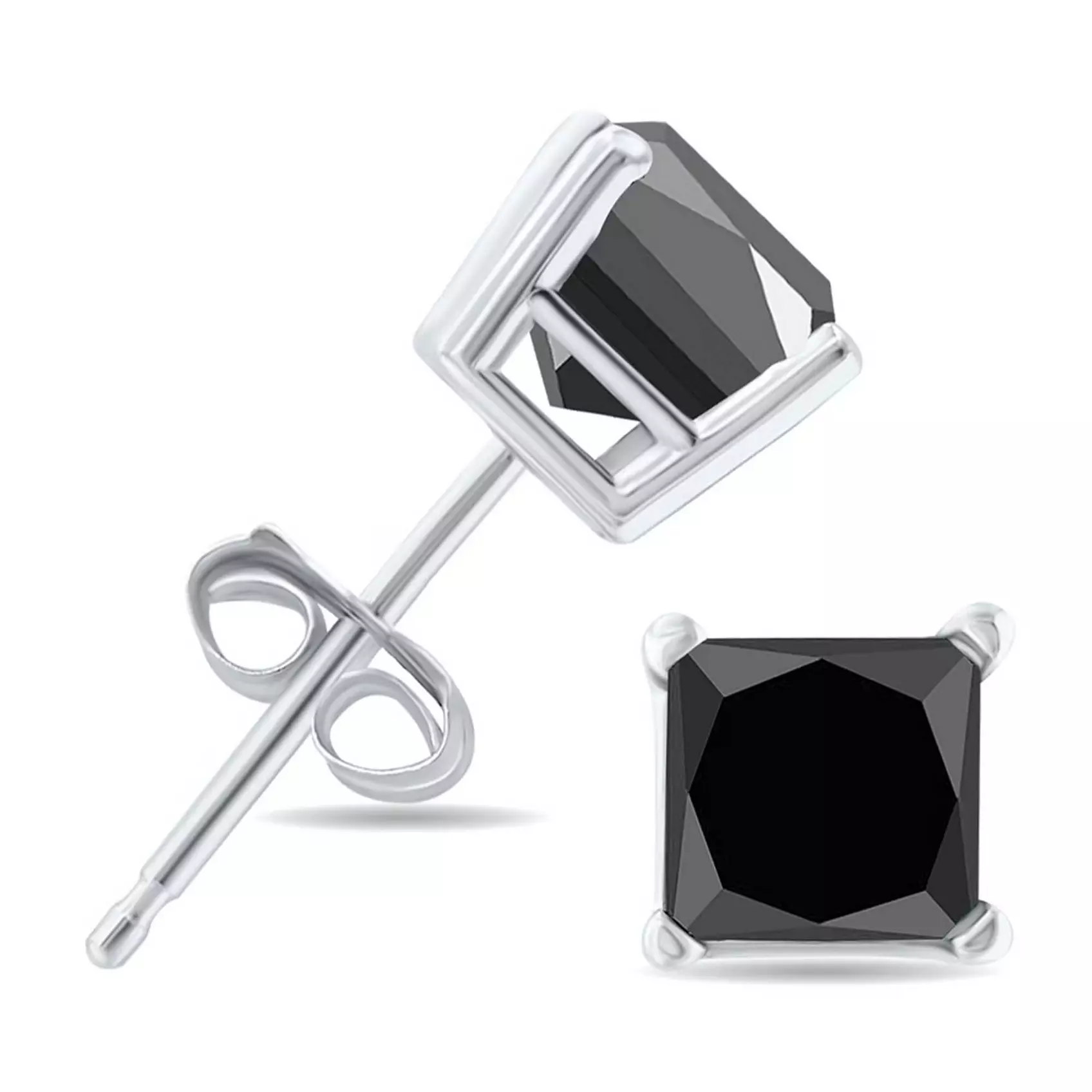 Paris Jewelry 14k White Solid Gold 1/2 CT Created Black Diamond Stud Earrings