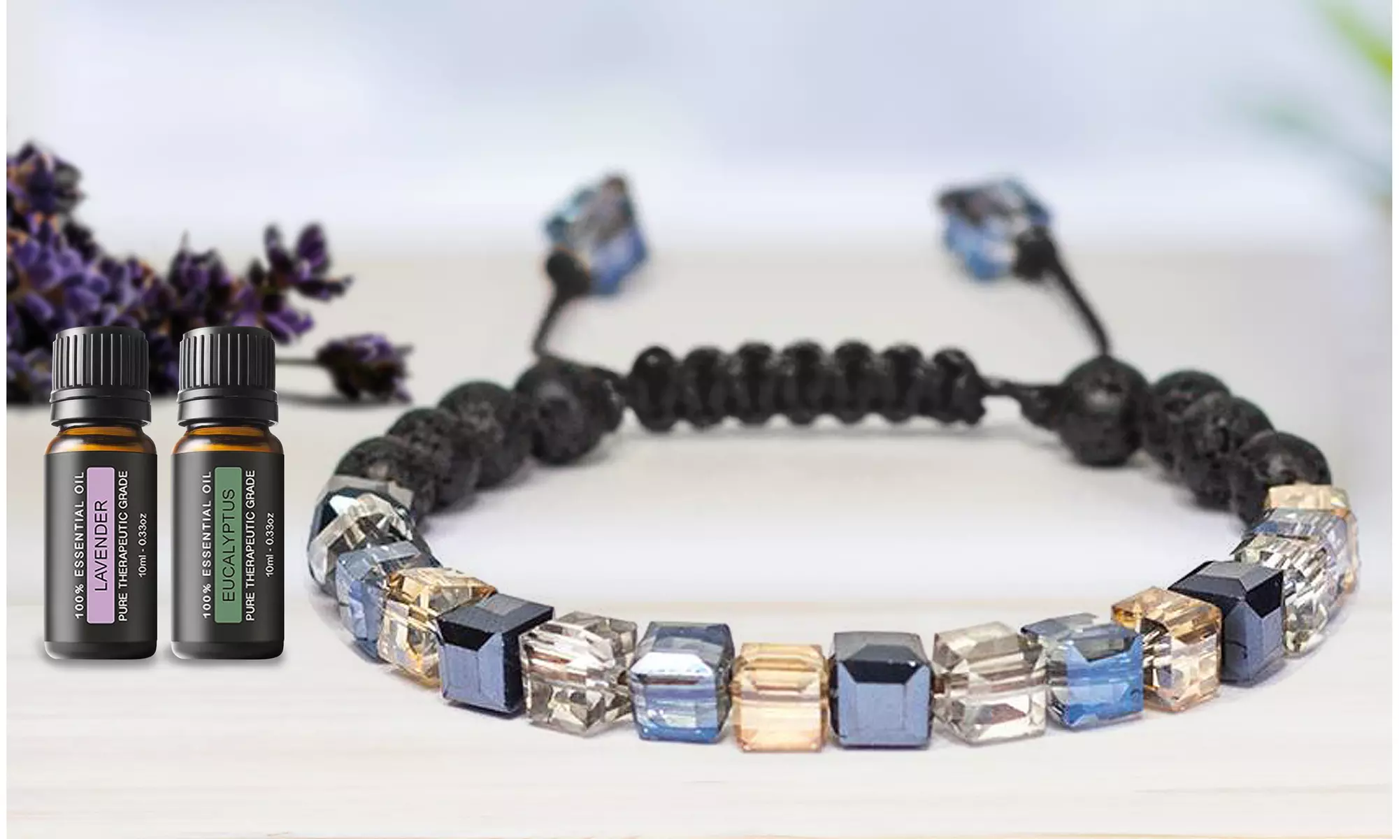 Lava Stone Glass Diffuser Bracelet with Optional Essential Oils - Primary Image