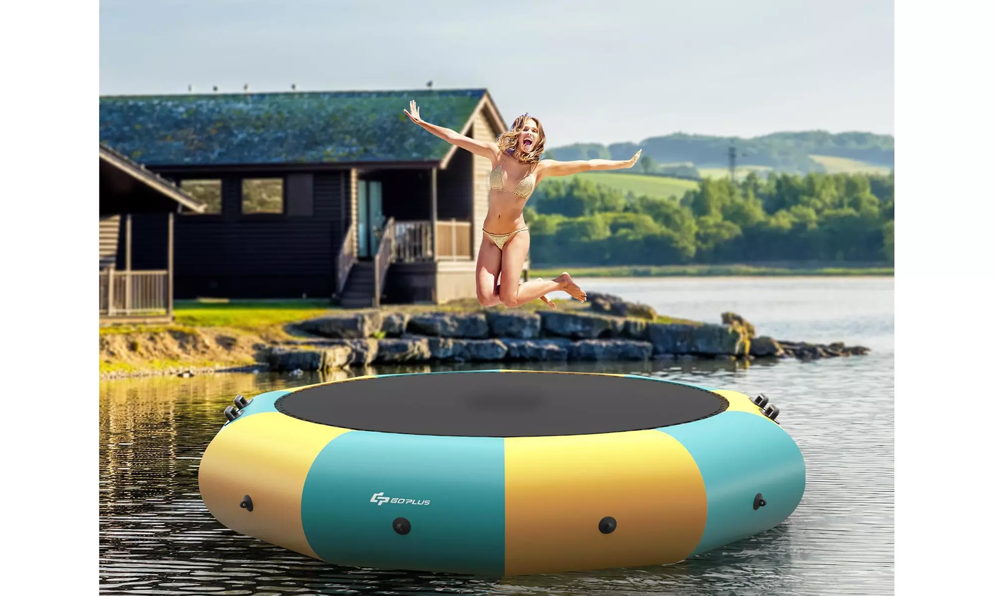 Goplus 2 Colors 12FT Inflatable Water Bouncer Splash Padded Water Trampoline - Primary Image