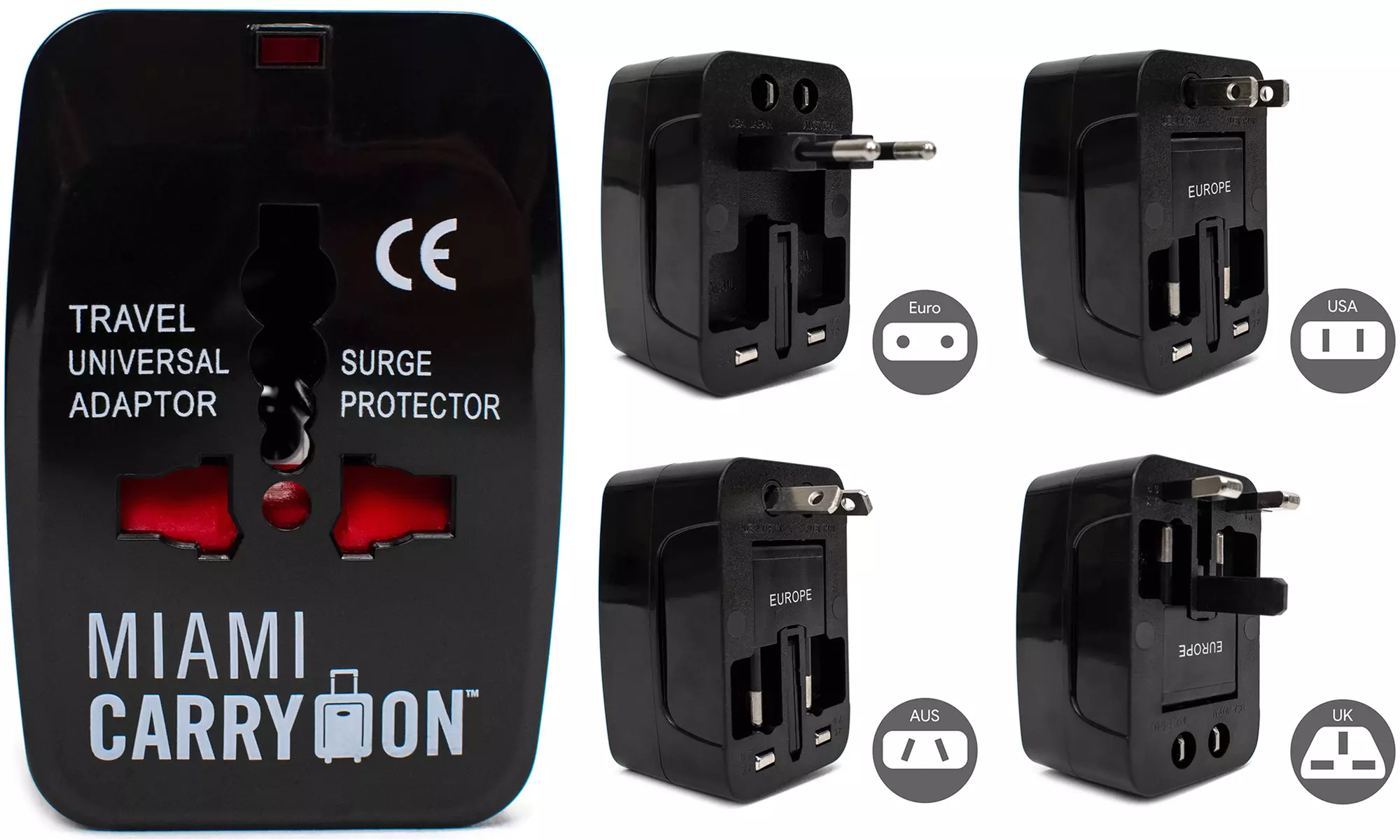 Miami CarryOn International Travel Adapter - Surge Protected Power Adapter