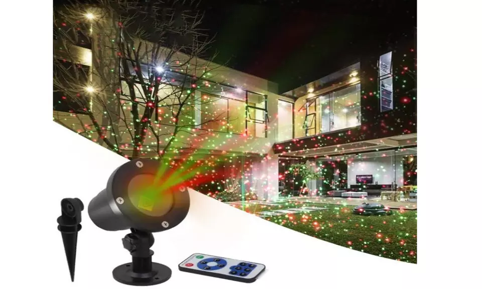 Red & Green Moving Christmas Laser Light Projector Spotlight with RF Remote - Primary Image