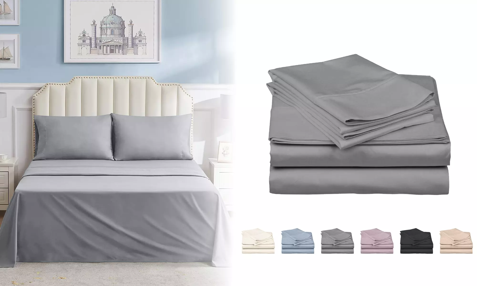 Sheet Set Ultra Soft & Cooling Bed Sheets and Pillowcases 12" Deep Pockets 4 PCS - Primary Image