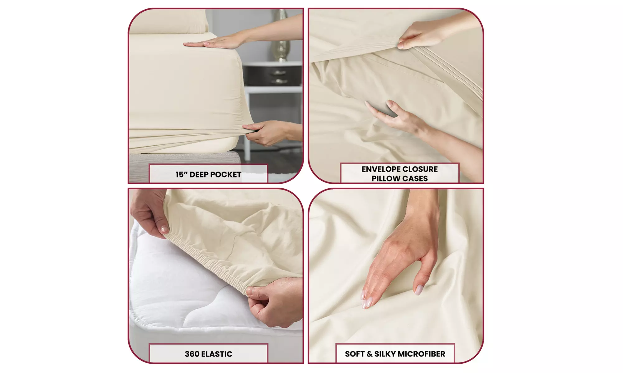 Lux Decor 4Pc Deep Pocket Sheet Set With Embroidered Pillowcases & Giftable Bag