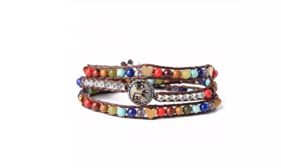 Handmade Chakra Wrap Tree of Life Multi Color Bracelet Natural Stone Crystal - Primary Image