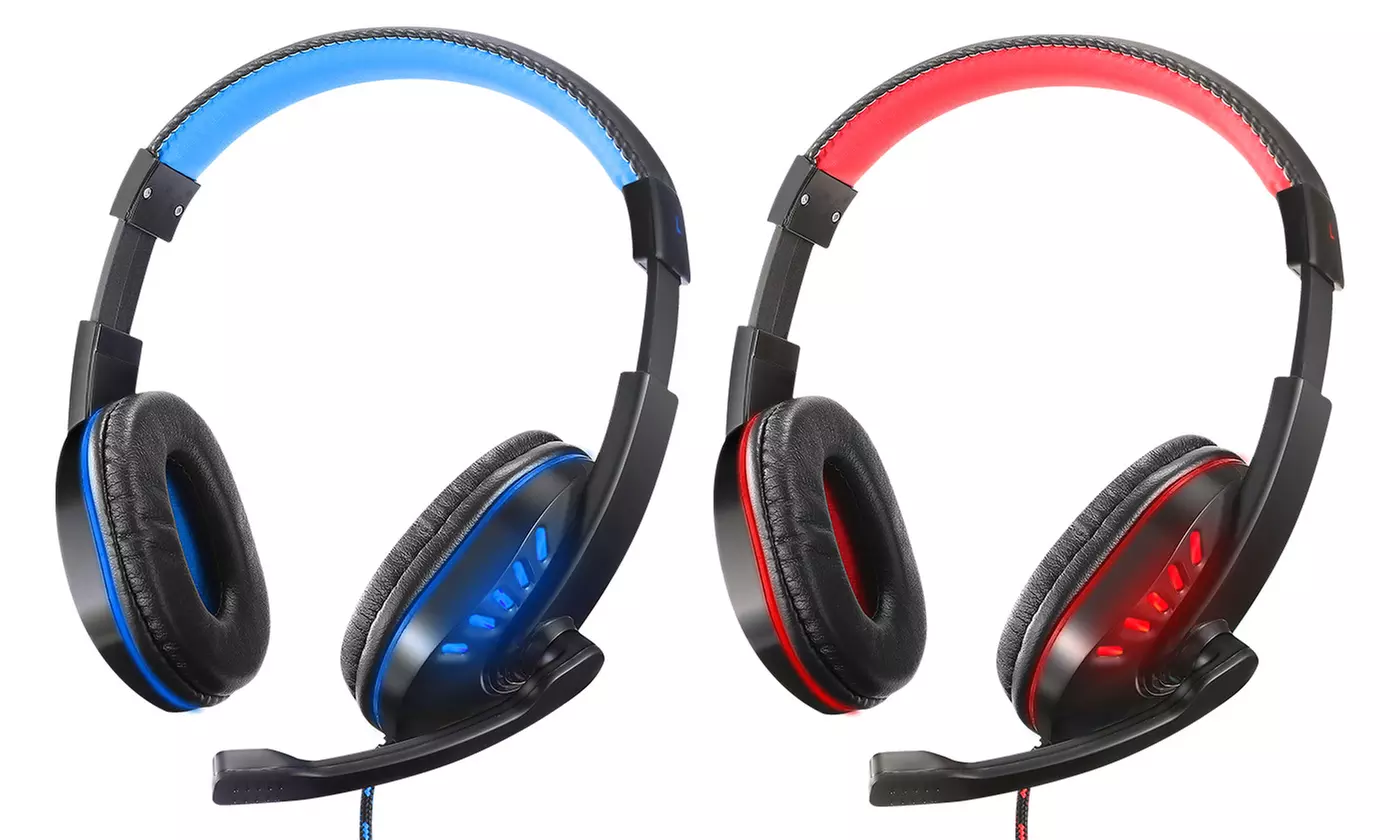 iMounTEK Gaming Headset Stereo Noise Over Ear Headphones w/ LED Earmuffs & Mic - Primary Image