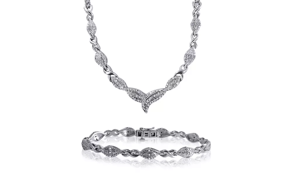 1/2 Carat Diamond, 14K Gold Plated Round-cut Diamond Bracelet and Necklace Set - Primary Image