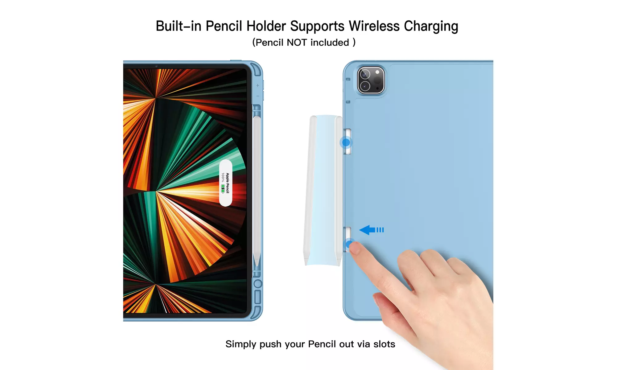 iPad Pro 12.9'' (2022/2021) Case with Pencil Holder, Support 2nd Pencil Charging