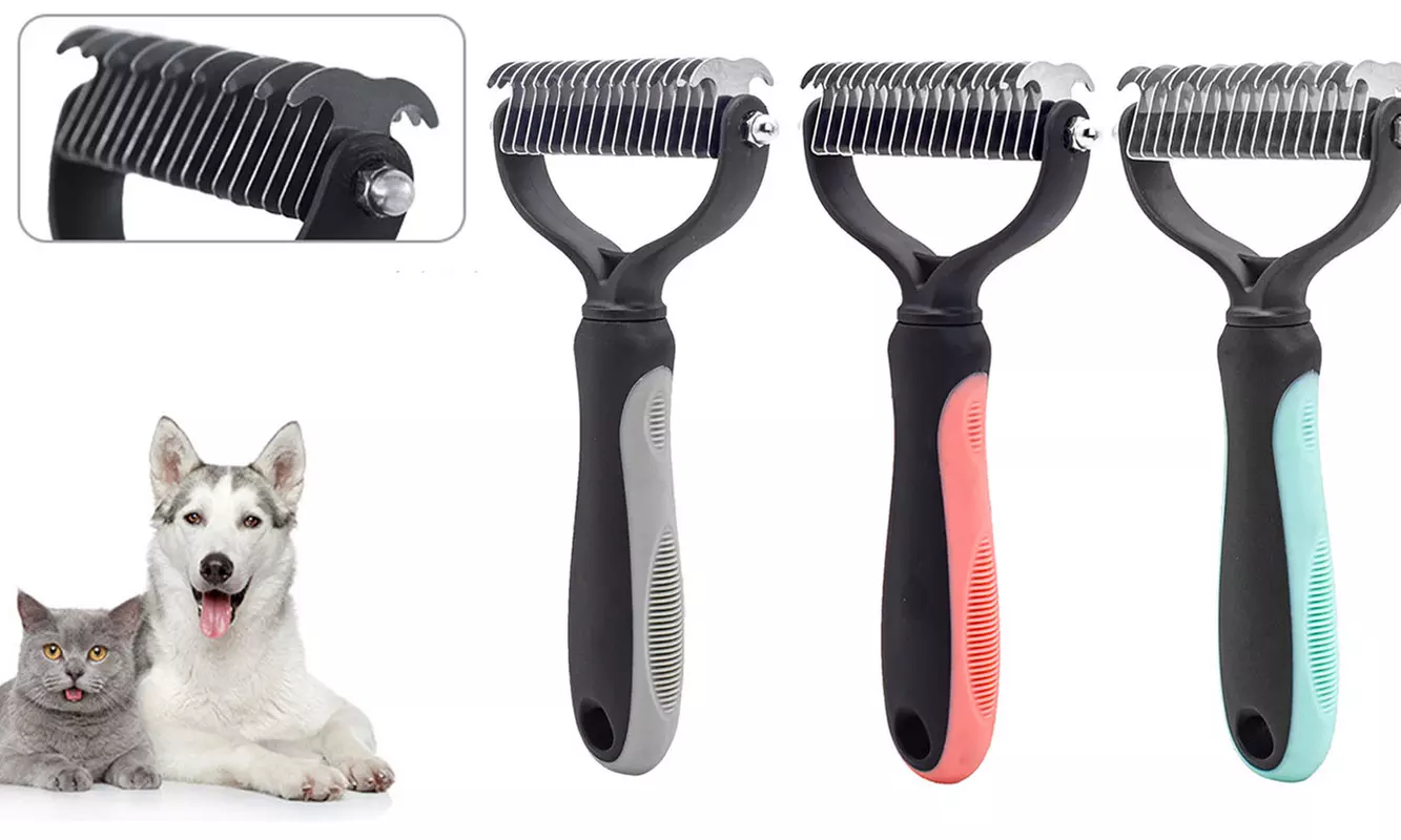 Pet Grooming Brush Double Sided Shedding and Dematting Undercoat Rake Comb - Primary Image