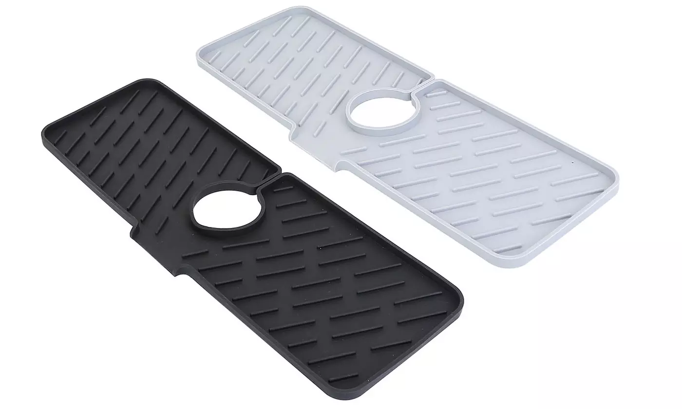 NewHome Silicone Faucet Mat Sink Splash Guard & Drying Pad with Drainage