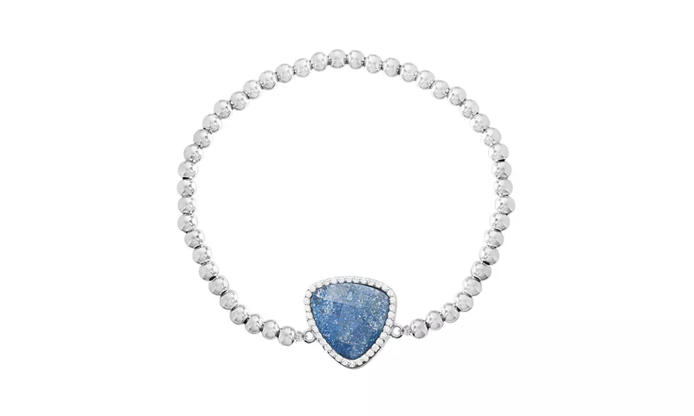 Sterling Silver CZ Crushed Triangle Beaded Stretch Bracelet - Primary Image