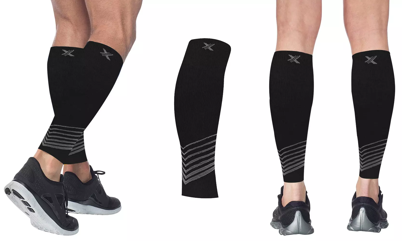 Pain Relief Support and Recovery Striped Calf Compression Sleeves Set (1-Pair)