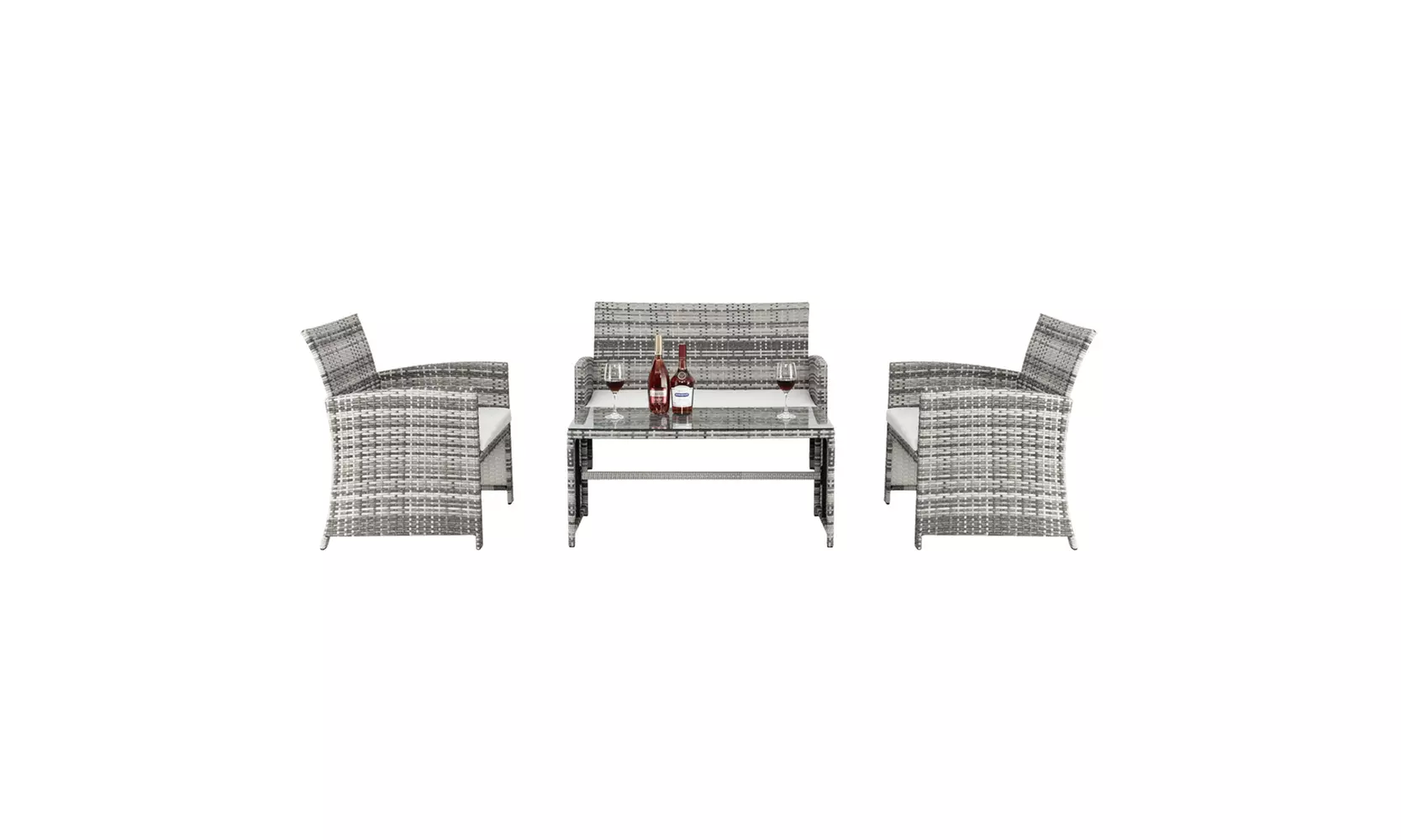 4 Pieces Patio Outdoor Rattan Furniture Set, Gray and Beige - Second Medium