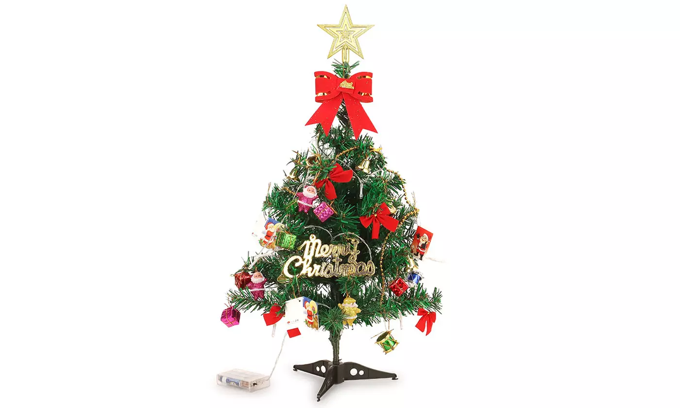 Tabletop Artificial Small Mini Christmas Tree with LED Light & Ornaments