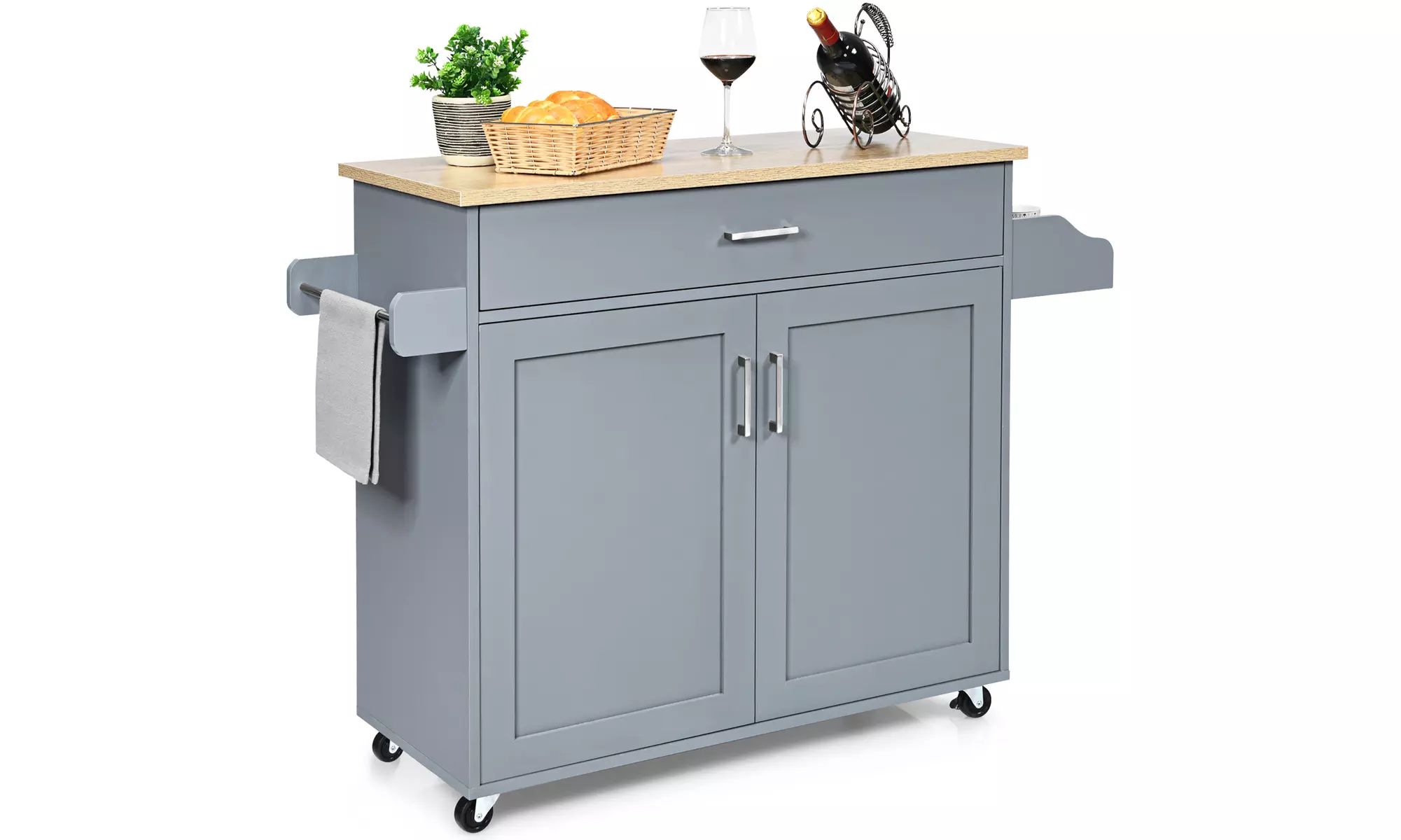 Costway Rolling Kitchen Island Cart Storage Cabinet w/ Towel & Spice Rack - Primary Image