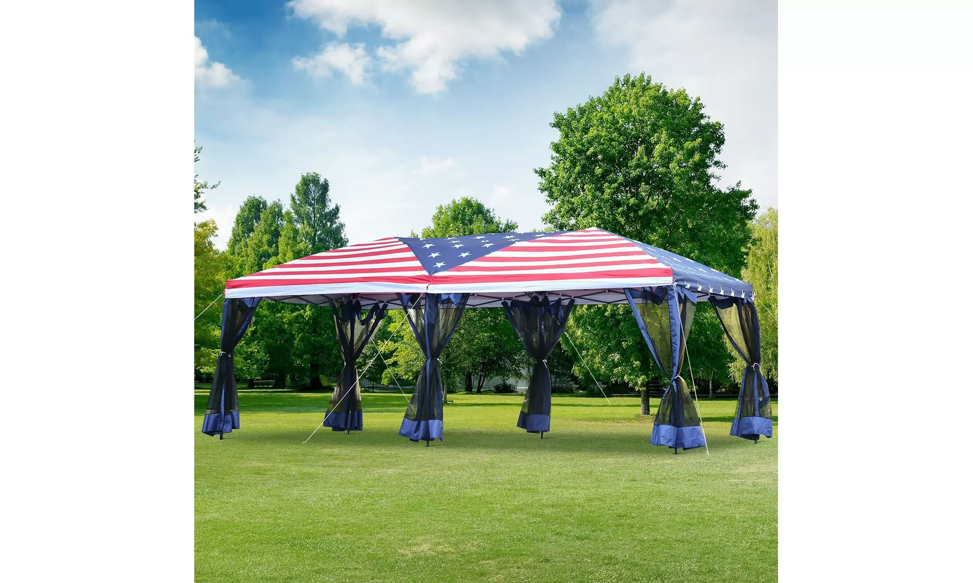 Outdoor Mesh US Flag 10x20 EZ Pop Up Party Wedding Tent Patio Gazebo Canopy - Primary Image
