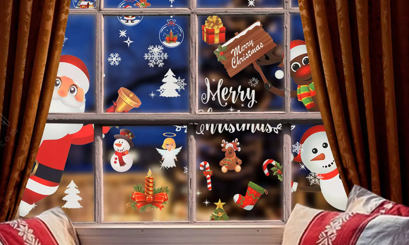 Christmas Theme Window Cling Stickers Santa Snowman Reindeer Window Decals