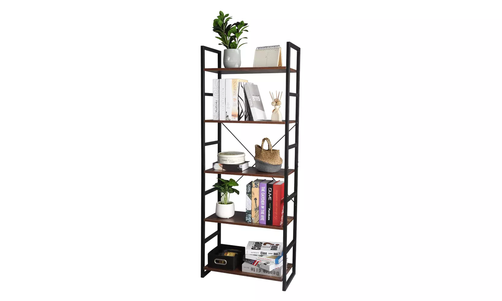 4/5 Tier Vintage Bookcase Shelf Storage Organizer Wood and Metal Bookshelf  - Second Medium