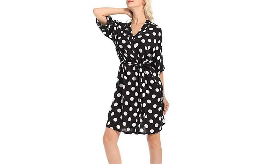 Image 2: Women Cotton Kimono Robe Short Loungewear Lightweight Palm Dotted Palm