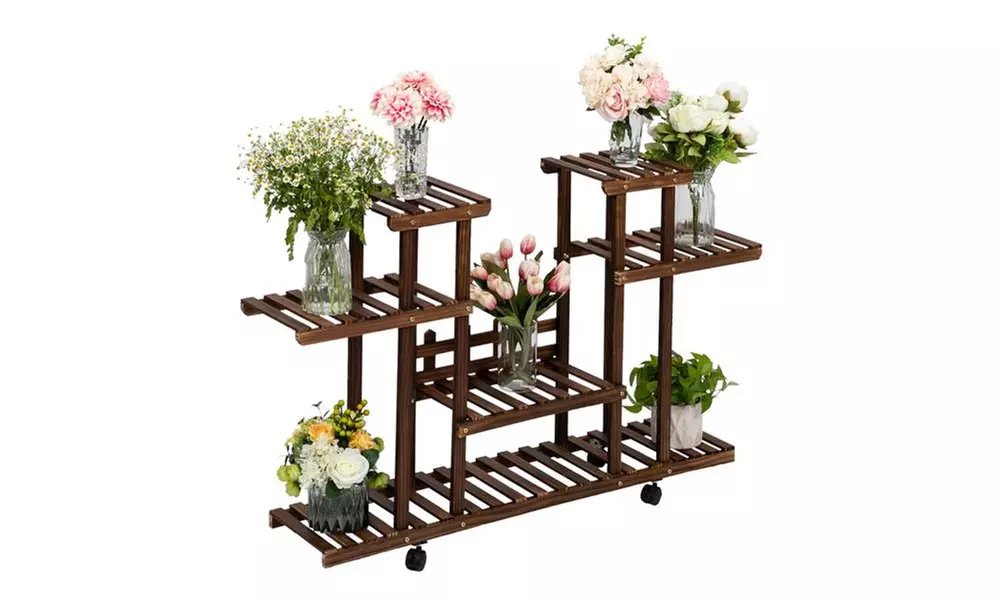 Artisasset 4-Layer 12-Seater Multifunctional Wheel Wooden Plant Stand