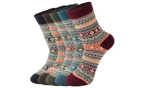 5 Pairs Women's Thick Thermal Winter Wool Cotton Blend Socks Gift Set