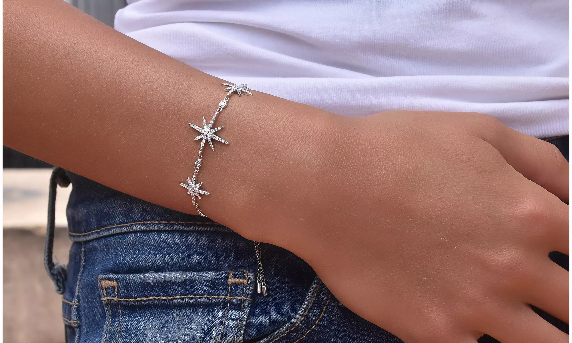 Triple Star Gazer Bracelet with Cubic Zirconia Stones - Primary Image