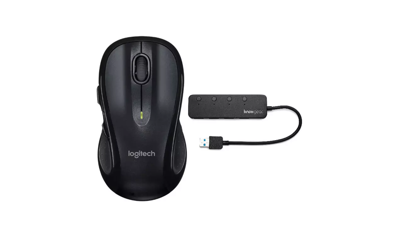 Logitech M510 Wireless Mouse (Black) with Knox Gear 4-Port USB 3.0 Hub - Primary Image
