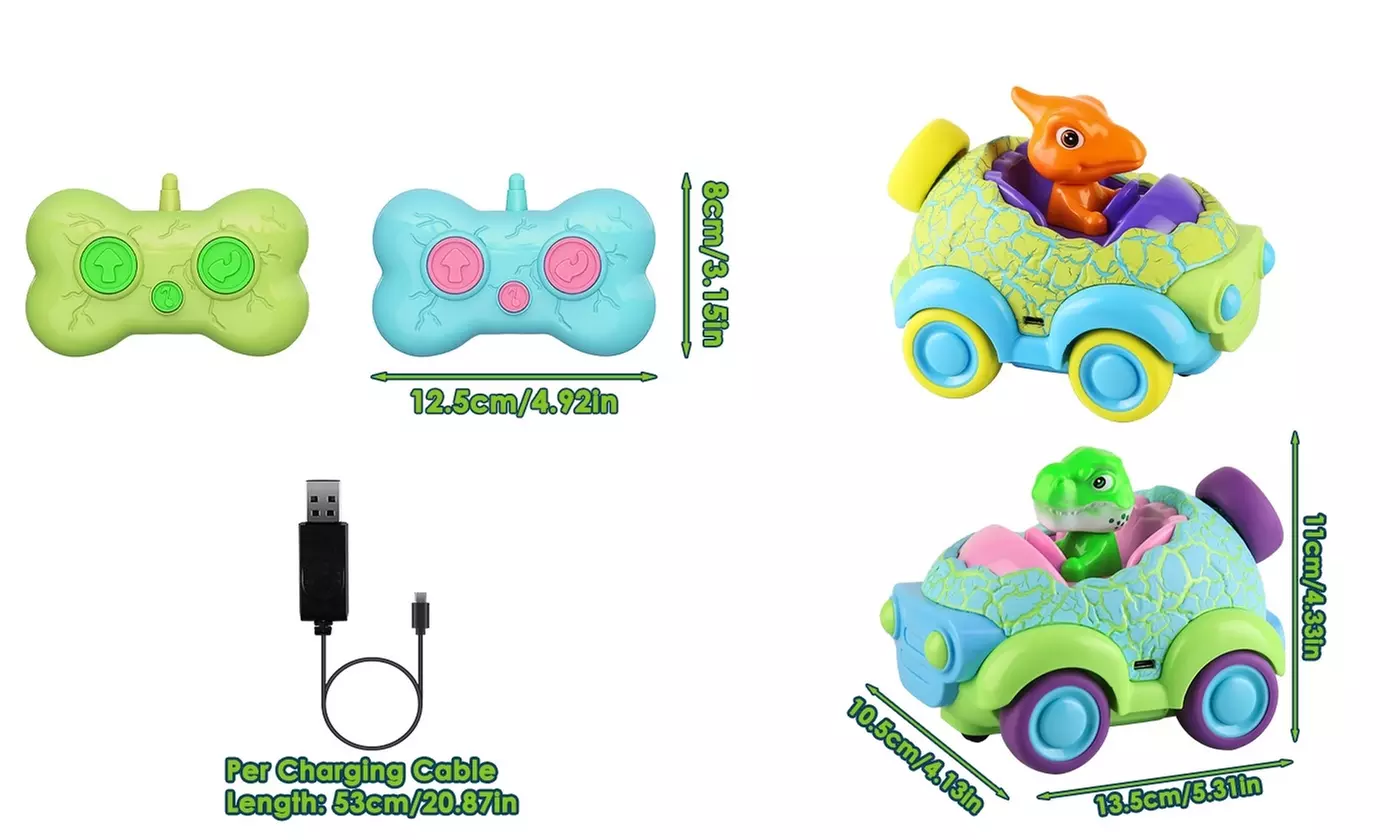 BabyLuv Dinosaur RC Cars with LED Lights & Music Kids Remote Control Car (2pk)