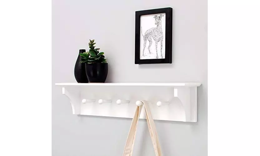 24" Floating Coat and Hat Wall Shelf Rack with 5 Pegs Hook 2Colors - Second Medium