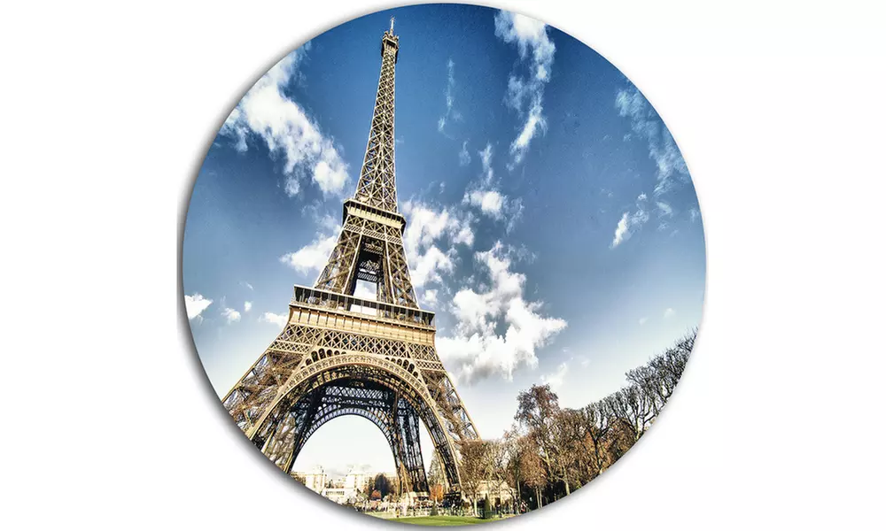 Eiffel Under Dark Cloudy Sky' Landscape Photography Circle Metal Wall Art - Second Medium