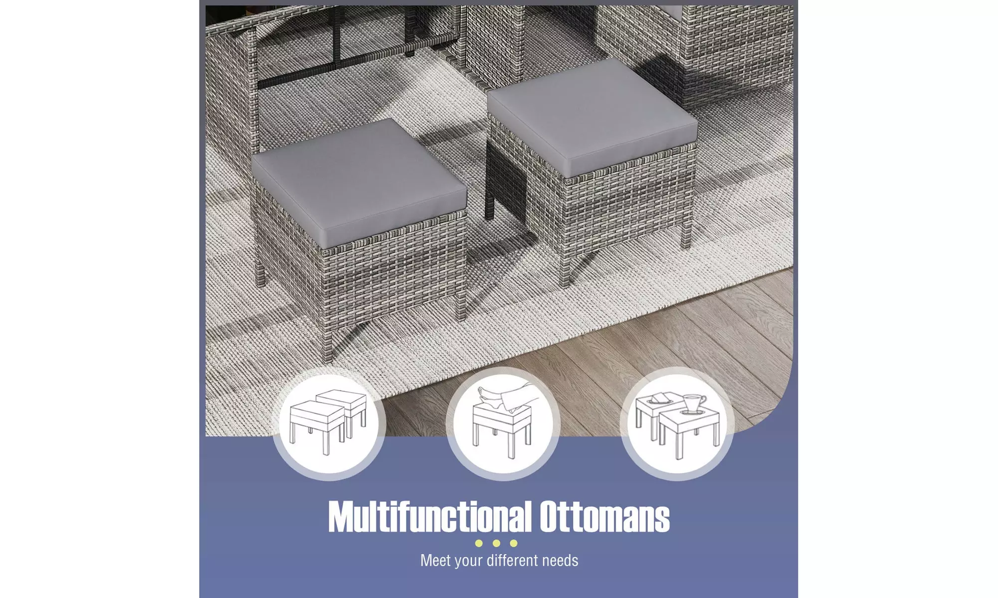 Costway 7-Piece PE Rattan Patio Dining and Sectional Sofa Set