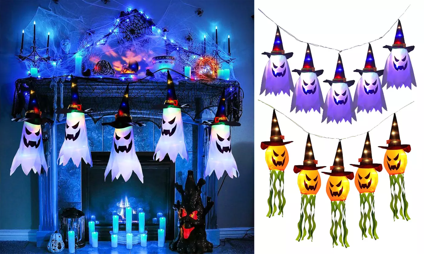 Halloween Light Up Hanging Glowing Ghost Pumpkin Flying Ghost Decoration