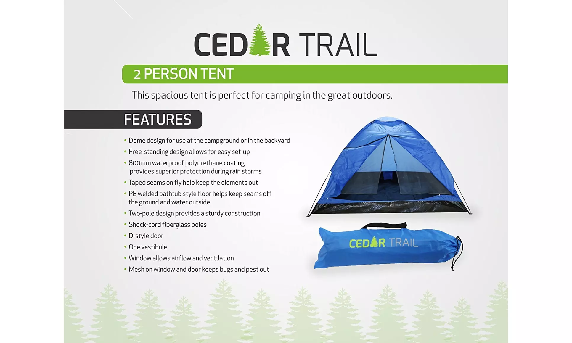 Cedar Trail Waterproof Outdoor 2 Person Tent for Camping - Second Medium