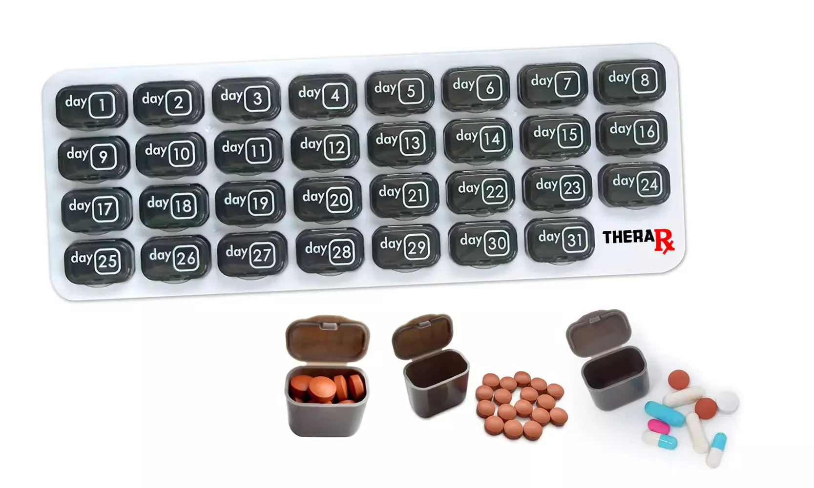 31 Day Monthly Pill And Vitamin Organizer With Large Removable Pods -1 or 2 Pack