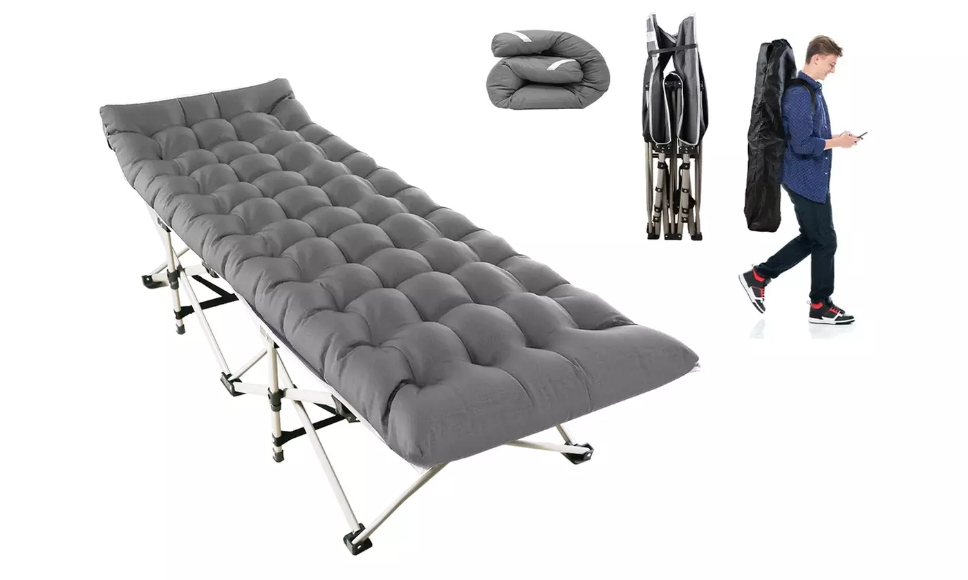 NewHome Portable Folding Travel Camping Cot with Double Sided Soft Mattress Pad