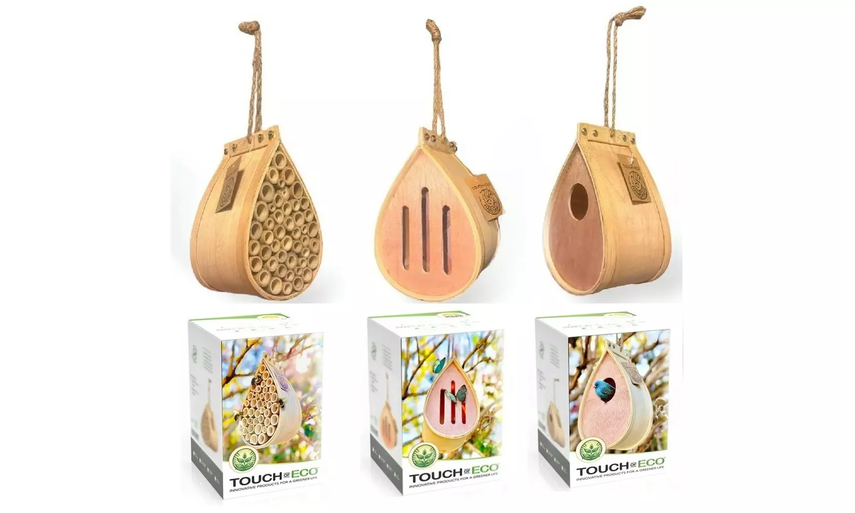  Hand Crafted Wooden Pollinating Houses for Bees, Butterflies & Birds