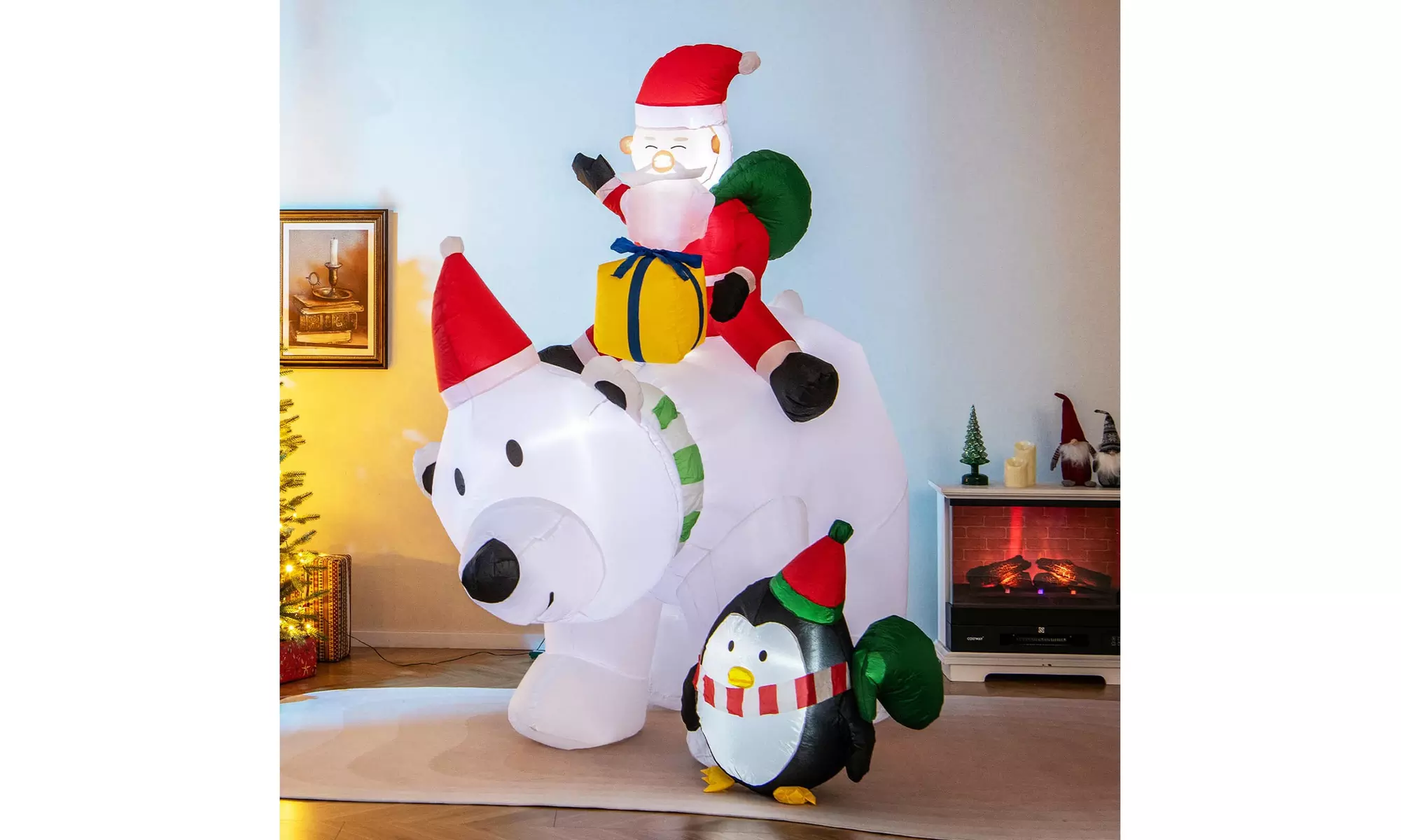 Costway Inflatable Christmas Santa Claus Helicopter Snowman Penguin Lights