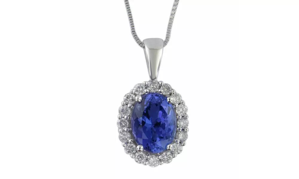 1.50 Cttw Tanzanite Pendant with Round Diamonds in 14KW - KP5257-TW