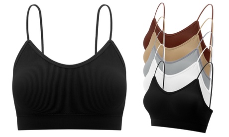 3-Pack Women'sV Neck Padded Seamless Cami Bra Sports Bralettes Sleeping Bras XL Basic Wire Free Black+White+Khaki