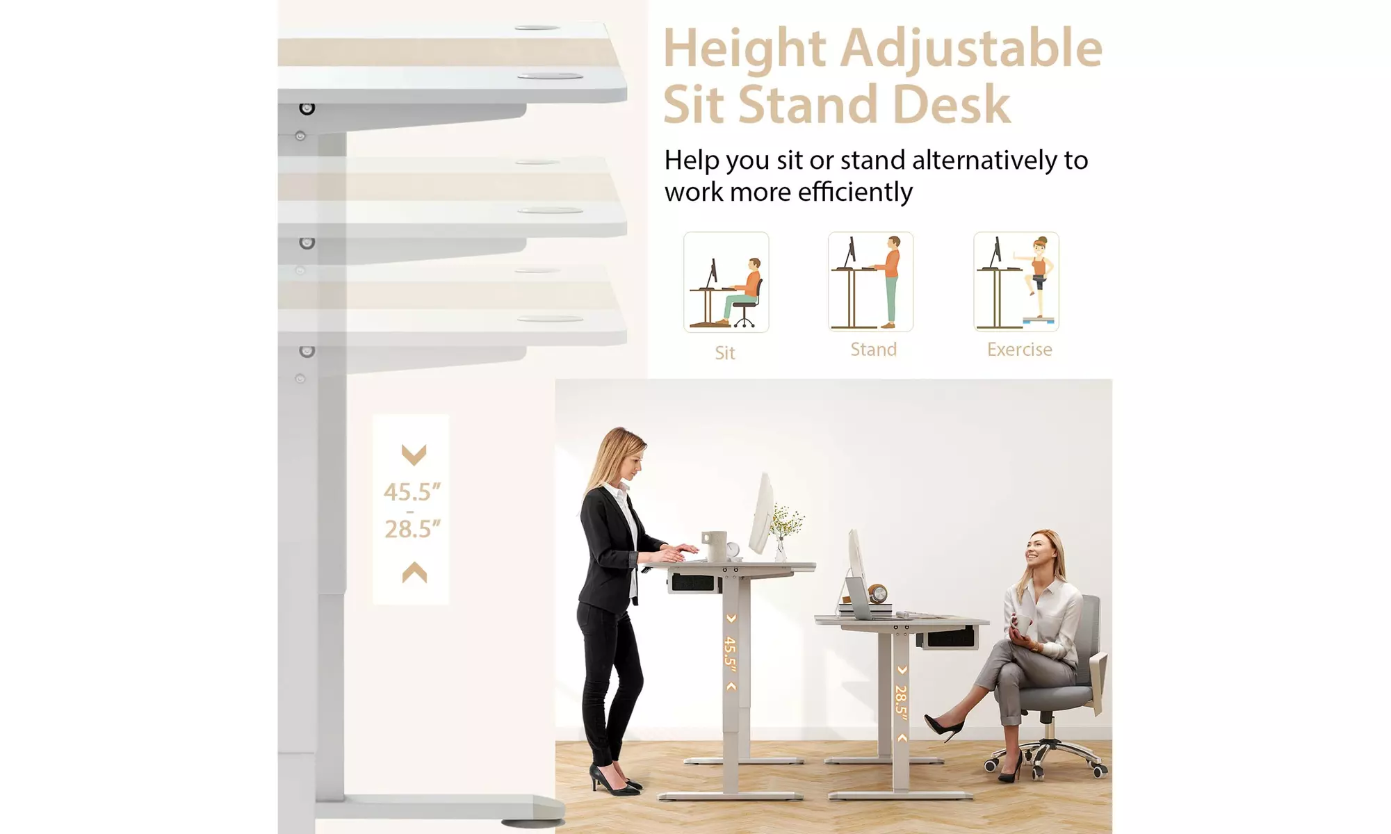 Costway Electric Adjustable Standing Desk 55" x 28" Height